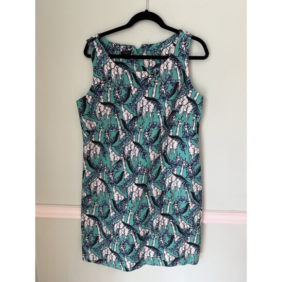 Talbots Giraffe Print Colorful Blue/Green & White Shift Dress size 12 Sleeveless - Picture 2 of 5